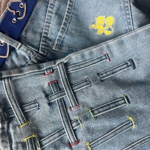 Vintage JNCO wide leg flare jeans Y2K colourful lace design